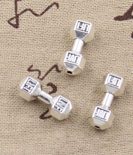 Free Shipping 100Pcs Tibetan Silver fitness dumbbell Spacers Beads For Jewelry Making 25x8mm NEW