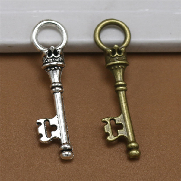 Wholesale Silver Bronze Retro Crown Key Metal Antiqued Charms DIY Jewelry for Necklace Bracelet Keyrings Loose Bead Xmas Gifts