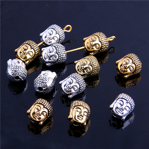 Sweet Bell Min order 30pcs 9*11mm hole 2mm two color Buddha Head Spacer Beads Charms Fit Diy Beaded Bracelets Jewelry Handmade Making Z9006