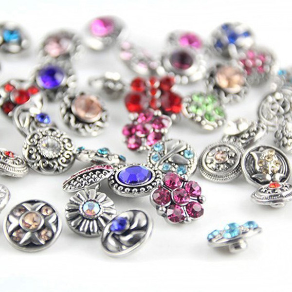 wholesale 100pcs/lot High quality Mix Many styles 18mm Metal Snap Button Charm Rhinestone Styles Button rivca Snaps Jewelry NOOSA chunk