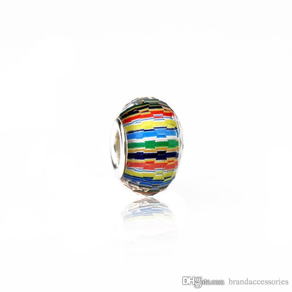 Multicolor Stripe Murano Hole Beads 925 Silver Thread Lampwork Glass Charms Fit Pandora Bracelets Necklace Jewelry Accessories PDZ16