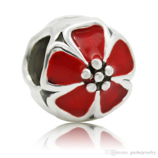 High quality silver beads Drop oil flower metal beads Big Hole alloy macro beads free shipping