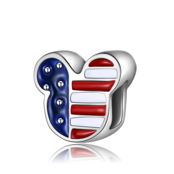 New Trendy Enamel Mickey Perles American Flag Big Hole Zinc Alloy Bead Fit Diy Charms Bracelet Jewelry Findings