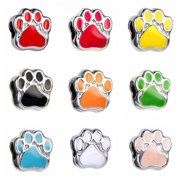 European Big Hole Loose Beads Dog Cat bear's Paw Bead For Snake Safety Chain Fit DIY Charm Bracelet Jewelry DY03