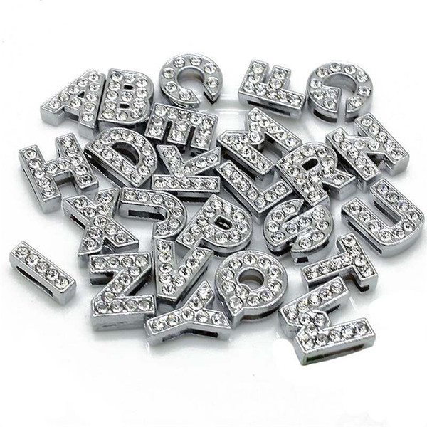 DIY Bracelets 8MM Loose Beads A to Z Letters Beads Silver Lots Rhinestone Jewelry Accessories Slide Letter Charm Bracelet D005