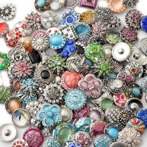 100pcs/lot High quality Mix Many styles 12mm Metal Snap Button Charm Rhinestone Styles Button rivca Snaps Jewelry NOOSA chunk