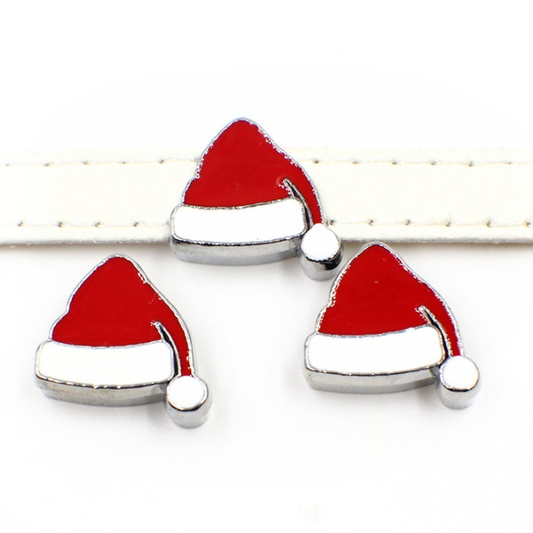 50PCS 8mm Green Cute Merry Christmas Hat Slide Charms Slide Beads DIY 8mm Bracelets Wristbands,Belt Straps Pet Name Collar