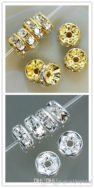 good 400pcs/lot white 8mm gold silver Plated Bead eah 200 pcs crystal Spacer Rondelle Spacer for bracelet hotsale DIY Findings y3532 s72