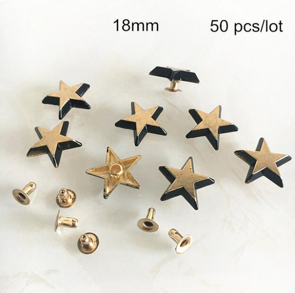 50 pcs Gold Star Rivet Studs With Black Side,18mm Metal Spike Studs,Black Bevel Side Star Snap Rapid Rivets,Craft DIY