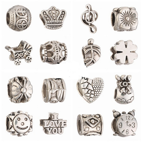 Wholesale 60pcs/lot Mix 16 styles Big hole loose beads charm For Pandora DIY Jewelry Bracelet fit european bracelet