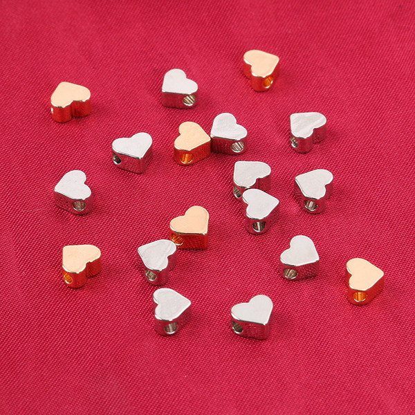 200PCS Silver/Gold Heart European Big Hole Spacer Beads Fits Diy Handmade Charms Bracelets Accessories 7.5x6mm Free Shipping