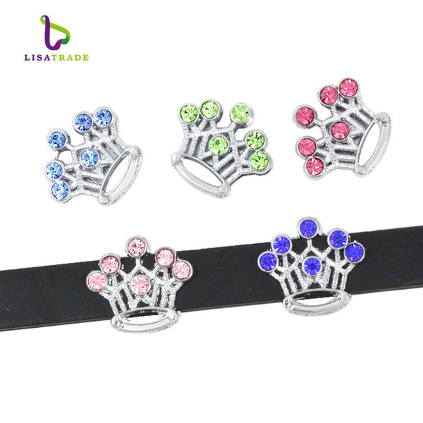 10PCS! 8MM Mix Color Rhinestone Slide Charms Fit for 8mm Wristband bracelet/ Belt/ Pet collar (5 styles can choose) LSSC13-17*10