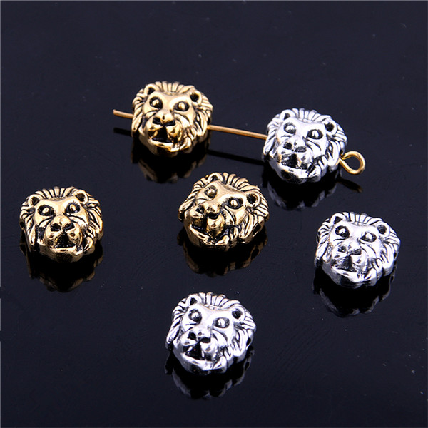 Min order 30pcs Charms for Jewelry DIY Making Antique two color Tibetan Leone Lion Head Beads Spacer BeadJewelry Handmade Making Z9014