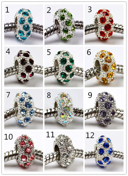 Mixed Colorful Wholesale Lot Hot Silver Crystal Rhinestone European Charm Beads Fit Snake Bracelet, Cheap Price Jewelry