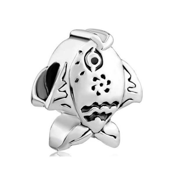 Wholesale and Retail Antique Silver Color Rhodium Plating Animal Sealife Fish Bead Charm Fit Pandora Bracelet