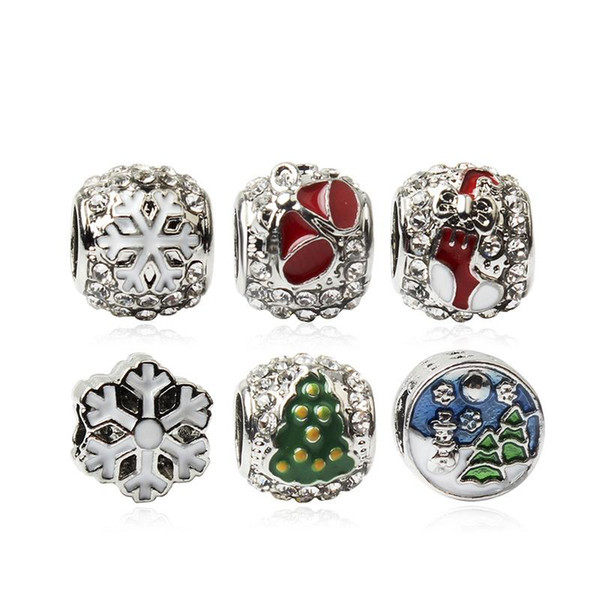 Christmas styles alloy Zircon beads drip Retro Big Hole Snowflake Christmas tree beads European Style For DIY Pandora Bracelet jewelry