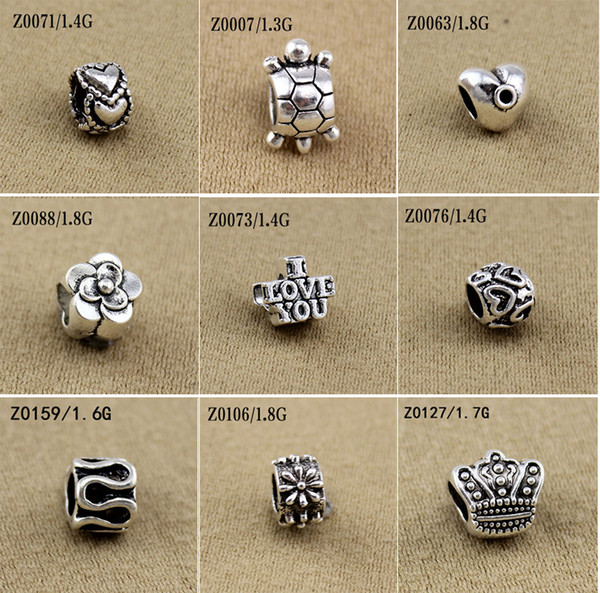 Mixed Beads Fit European Bracelets Charms Antique Silver Metal Zinc Alloy DIY Charms Spacer Beads & Jewelry Making 100pcs/lot