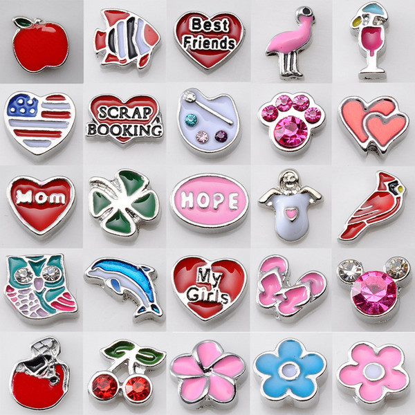 Top Sale DIY ALloy Crystal Beads Floating Charm Locket DIY enamel crystal beads Mix Style 100pcs Sale