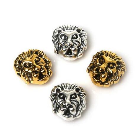 100pcs/lot alloy Leone Lion head Beads Spacer Bead Charms Antique Sliver Plated Gold Plated for Jewelry DIY Making 11x12mm