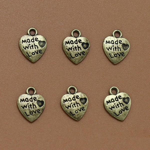 Silver Bronze MADE WITH LOVE Heart Alloy Pendants Beads Antiqued Charms DIY Jewelry for Necklace Bracelet Keyrings Xmas Gifts