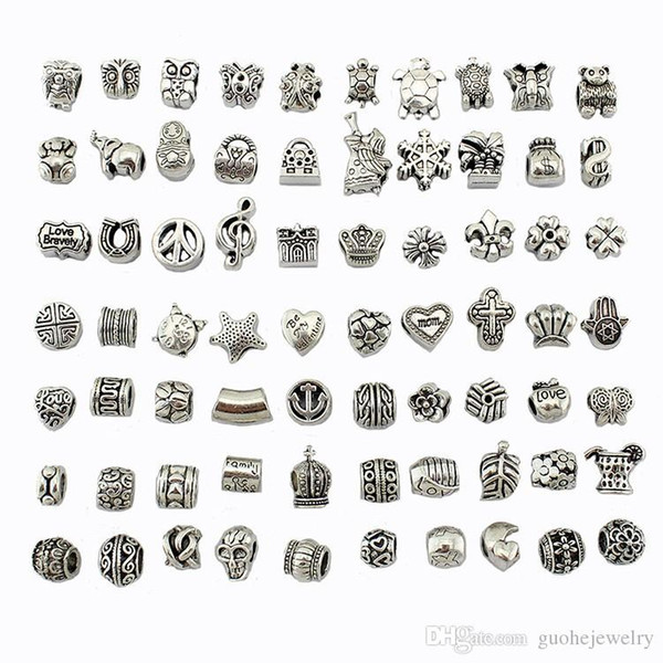 Mixed design beads for jewelry making DIY personalized bracelet accessories alloy large hole beads free shipping