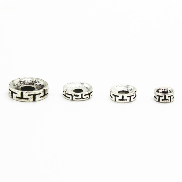 100PCS 6/8/10/12mm Metal Alloy Antique Silver Spacer Hole Beads Flat Beads Nepal Buddha Beads For Jewelry Making