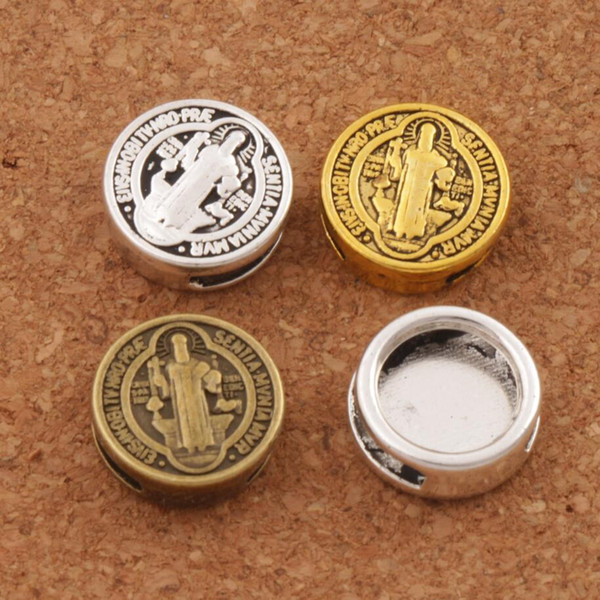 3Colors Round Slider Beads Saint St Benedict of Nursia Patron Against Evil Medal Bead Fit Belt Wrist Strap Bracelets L1793