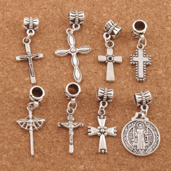 8styles Saint Benedict Medal Bead 160pcs/lot Crucifix Cross Clasp European Lobster Trigger Clip On Charm Beads Antique silver BM50