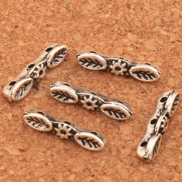 570pcs/lot 3-Strand Leaf Spacer Bars L824 13.5x3mm Antique Silver Jewelry Making Beads Spacers LZsilver