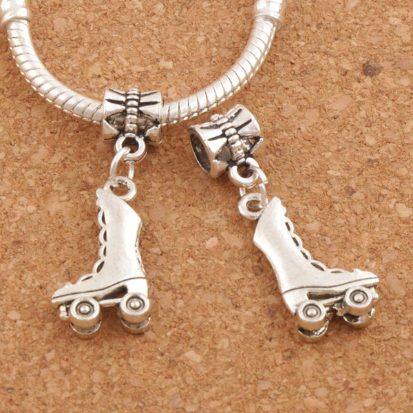 Roller skating Shoes Big Hole Beads 80pcs/lot Antique Silver Dangle Fit European Charm Bracelets 31.6x11.66mm B233