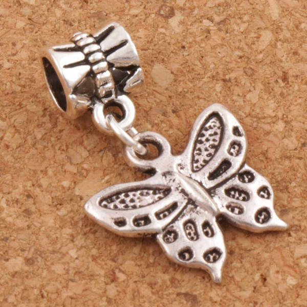 100pcs/lot Butterfly Big Hole Beads Antique Silver Fit European Bracelets Jewelry DIY B1115 16.3x26mm