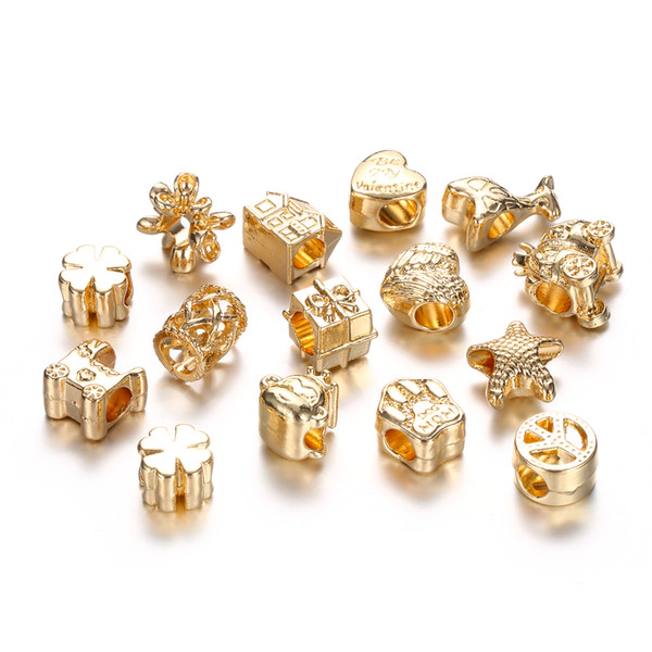 Gold Color Fit Charms Bracelets Bangles Paw House Star Beads European DIY For Jewelry Making MX10