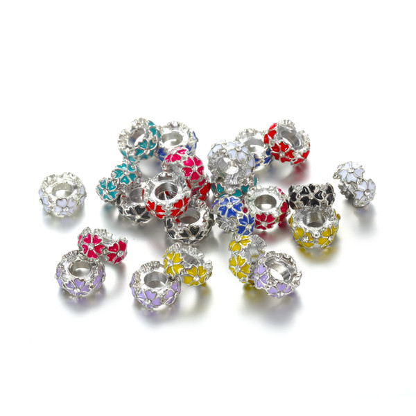 Colorful Primrose Making Silver Charm Beads Silver Flower Spacer Bead For Bracelets For Jewelry Making DY66