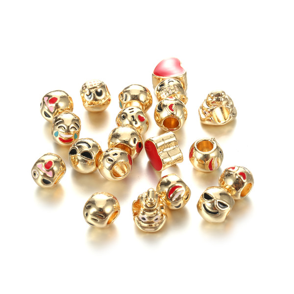 Silver Plated Bead Christmas Smiling Face Santa Claus Bead Big Hole Christmas Alloy Emoji Diy Ball-Stop Beads Jewelry Making DY74