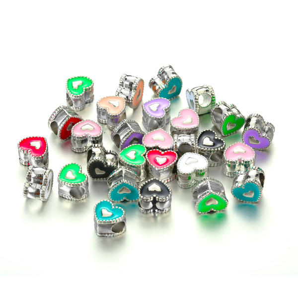 Mixcolor Making Silver Enamel Heart Charm Beads fit Original Charm Bracelet Authentic Jewelry Gift for friends DY78