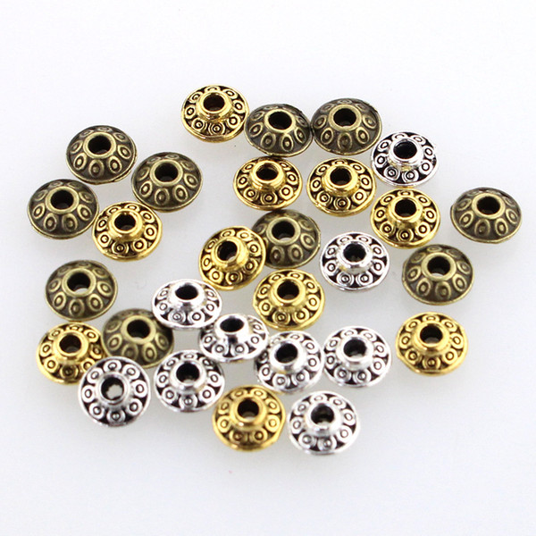 500PCs Dia. 6mm Tibetan Metal Beads Antique Gold Silver Oval UFO Shape Loose Spacer Beads for Jewelry Making DIY Bracelet Charms