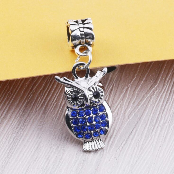 Crystal CZ Owl Bead Charm Alloy Oil Drip Pendant Charms fit Pandora Style Bracelet Jewelry Accessories Girls Wholesale