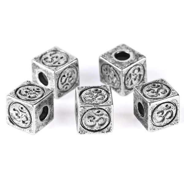 CSJA 5pcs Women Men Silver Bracelet Bangle Necklace Earrings DIY Making Handmade Yoga Jewelry Vintage Gold Cube Beads AUM OM Components F502