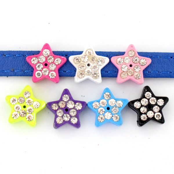 50PCS 8mm Color Paint Rhinestone Star Slide Charms Slide Beads DIY 8mm Bracelets Wristbands,Belt Straps Pet Name Collar