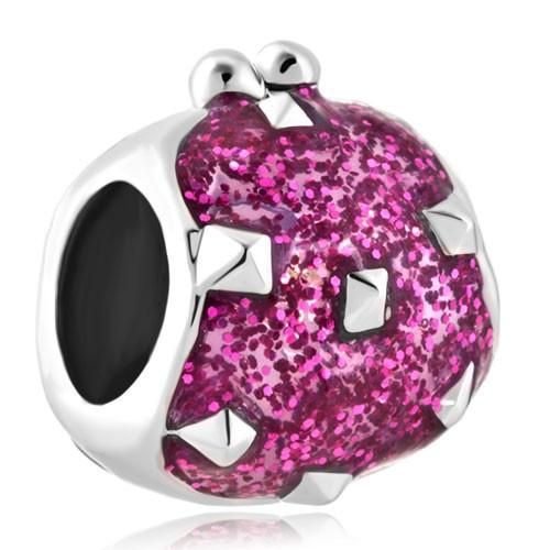 Rhodium Plating Glitter Rose Color Enamel Coin Bag Bead European lady Purse Wallet Charm Fit Pandora Bracelet