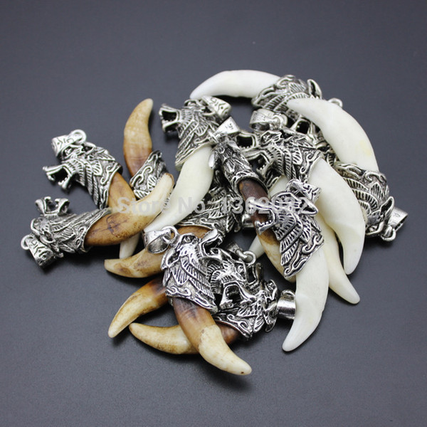 Hot Wholesale lot 10pcs Cool Boy Men's Amulet Real Natural Fangs Wolf Tooth Design Charm Pendants Gift MN286