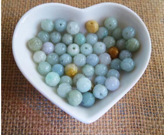 60Pcs/lot Natural AAAAwholesale jade DIY natural A cargo jade lotus three-color loose bead accessories Burmese Jade Loose Beads 7mm