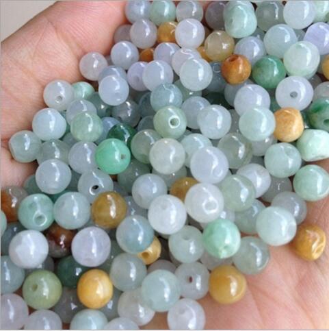 50Pcs/lot Natural jade Burma jade A goods ice three-color round Burmese Jade Loose Beads 10000000pcs In Stocks