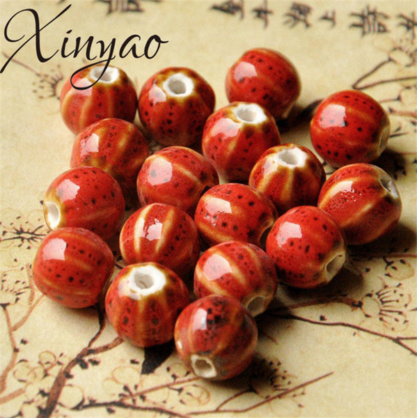 XINYAO 30pcs/lot Flower Glaze Watermelon Ceramic Beads Handmade Bead With 2.5mm Hole for Women DIY Bracelets Jewelry Making 12mm