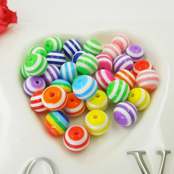 100% Good Quality Wholesale - 8mm Multicolor Striped Resin Beads For Chunky Necklace 300pcs/Lot