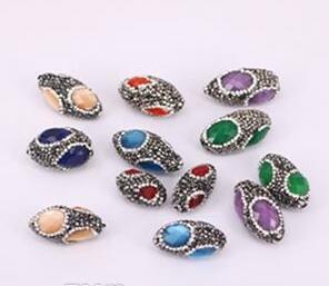 10 cut surface Malaysia jade beads crystal zircon paving olive-shaped jade gemstone beads Rhinestone connector spacer beads