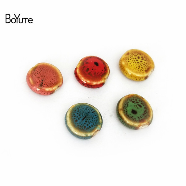 BoYuTe 60Pcs Flat Beads 14MM Porcelain Ceramic Jewelry Materials 6 Colors Vintage Diy Beads Round Shape beads