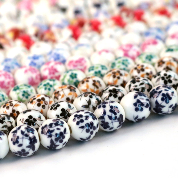 100pcs/lot 8mm Big Large Hole Ceramic Beads Flower Blue And White Porcelain Beads Handmade DIY Jewelry Making Accessories