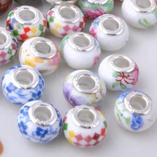 mixed color Ceramic big hole beads Printing Flower Suitable for European charm bead bracelet Necklace jewelry DIY style