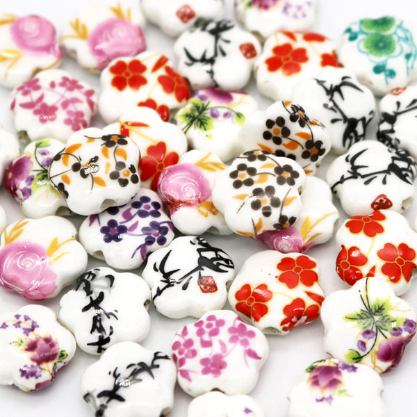 Fashion Flat Ceramic Beads Wholesale 1000pcs Mix Color Flower Shape Ceramic Porcelain Beads For Jewelry DIY Making Handmade Loose Charm Bead